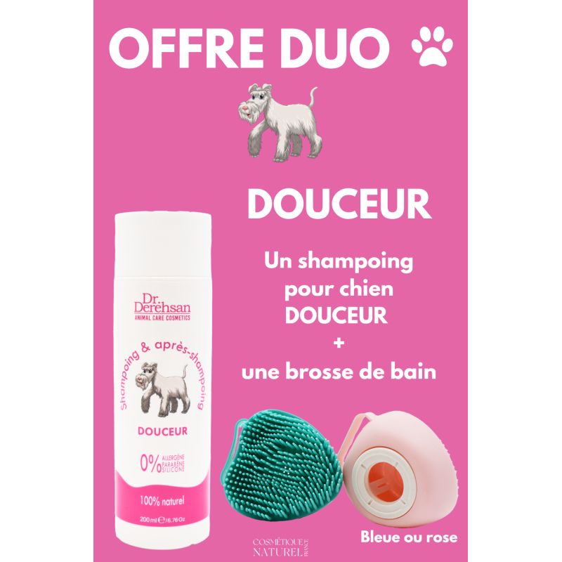 Shampoing pour chien + brosse de bain - OFFRE DUO - Douceur 